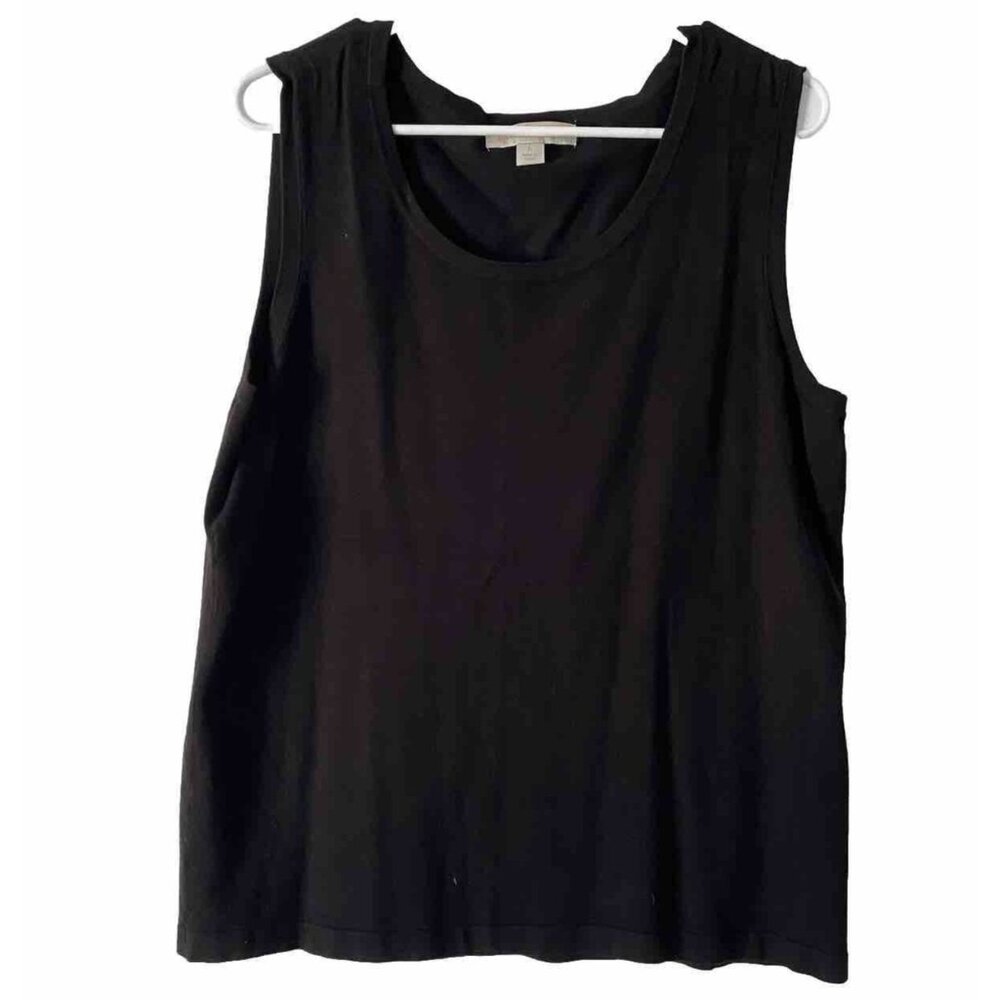 Laura Ashley Womens Top Sz L Black Sleevelss Round Neck Knit Classic Staple